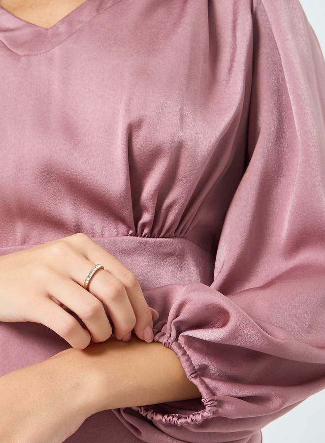 ستايلي فستان ميدي ساتان بحاشية كشكش - Image 3